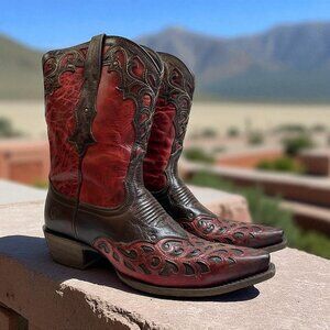 Ariat Women’s Cowboy Boot Vera Cruz Red Overlay Brown Leather Women's Size 9.5 B